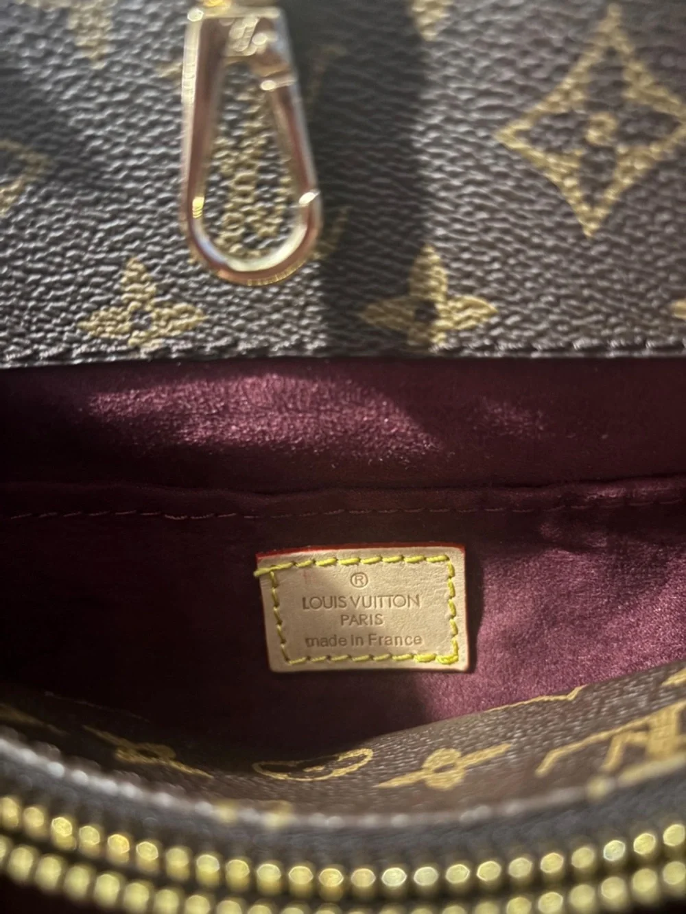 Louis Vuitton Monogram Canvas Satchel with Tan Handles and Red Trim